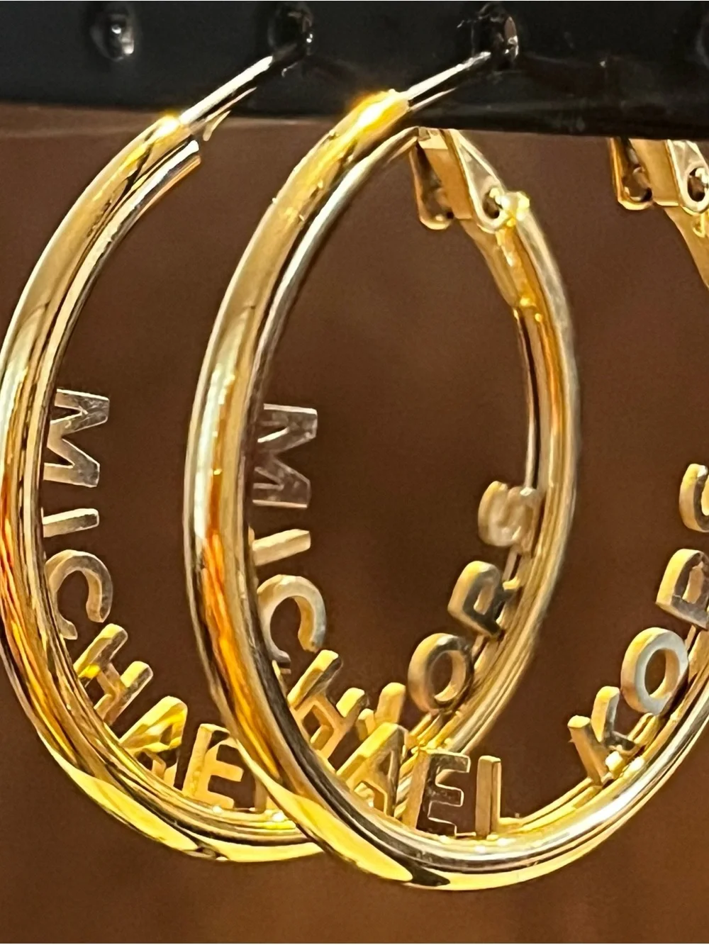 Michael Kors Gold Hoop Earrings with Branded Lettering - Women’s Fashion Jewelry